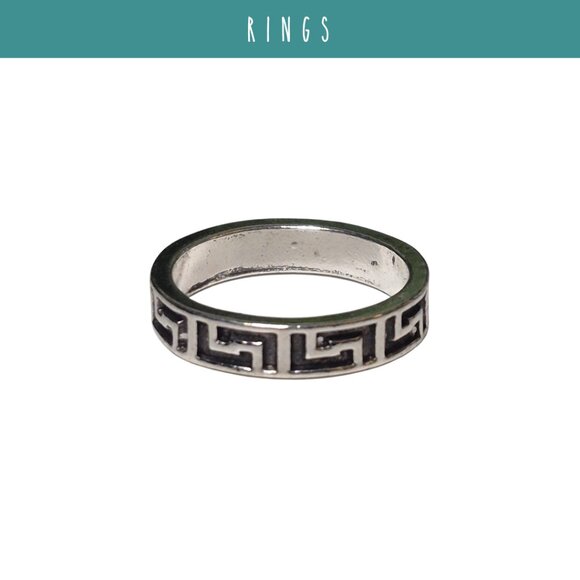 Greek Pattern Silver Ring - Picture 2 of 5